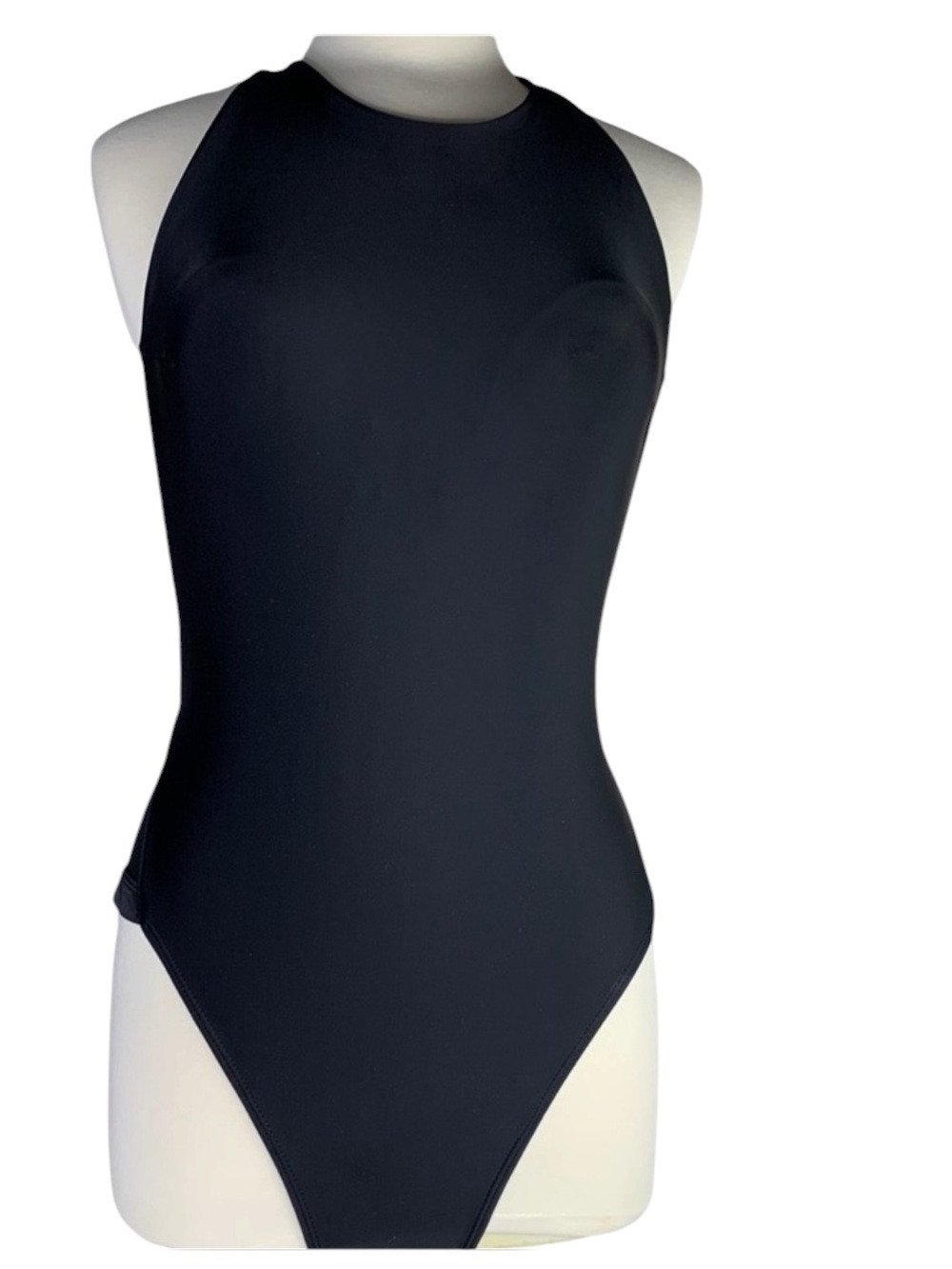 New Tommy Hilfiger Black High-Neck One-Piece Swimsuit Deep V Back Size 8 Unworn